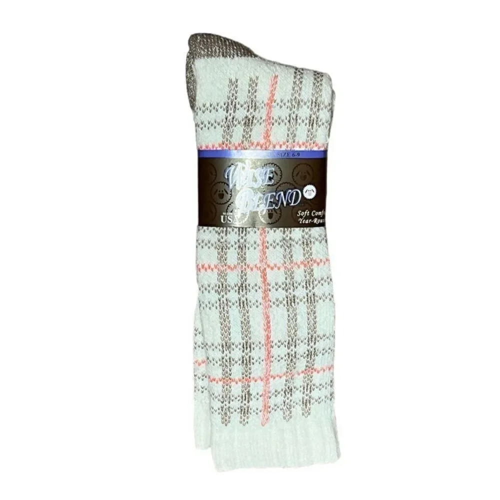 BOGO Wise Blend Cream Plaid Merino Wool Socks, Size M, NWT‎